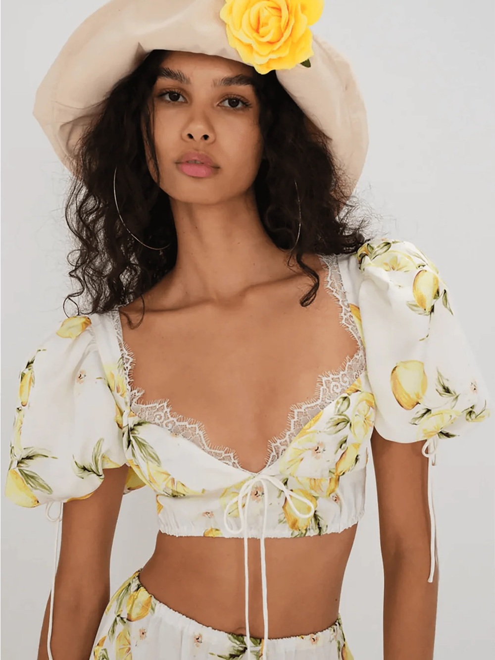 For Love & Lemons Alana Lemon Print Crop Top Size S NWOT